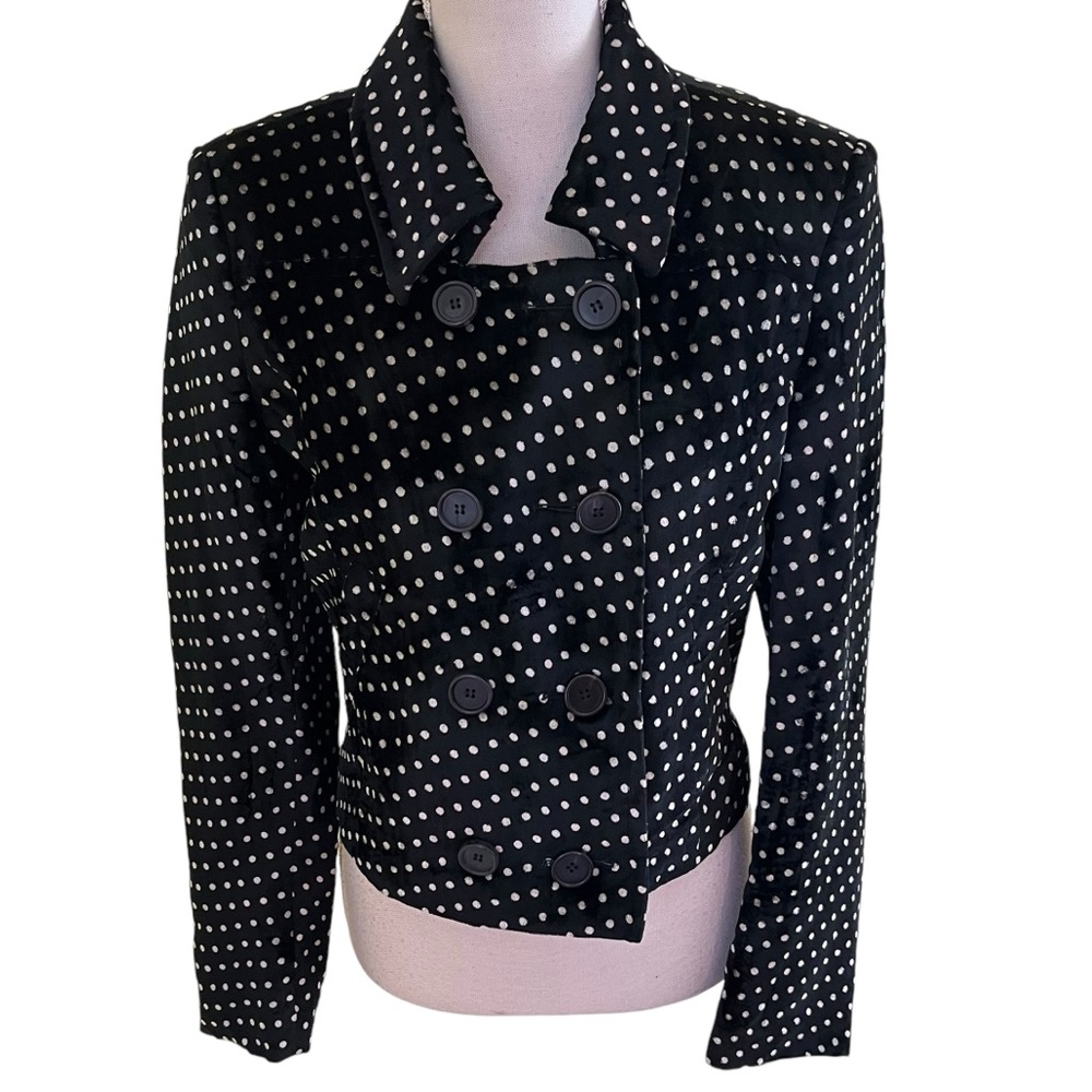 STRENESSE Black Velvet with White Polka Dots Double Breasted Blazer 4